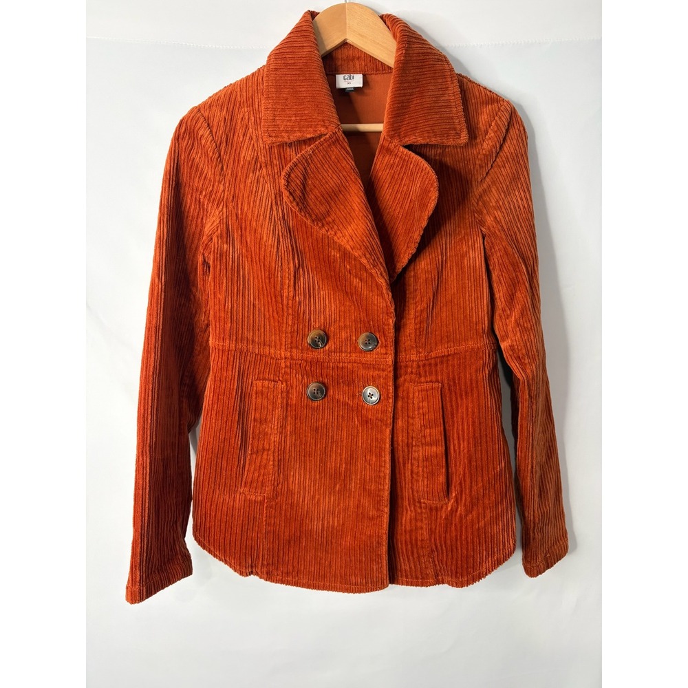 Cabi Burnt Orange Corduroy Double Breasted Jacket XS Rust Wide Wale Academia